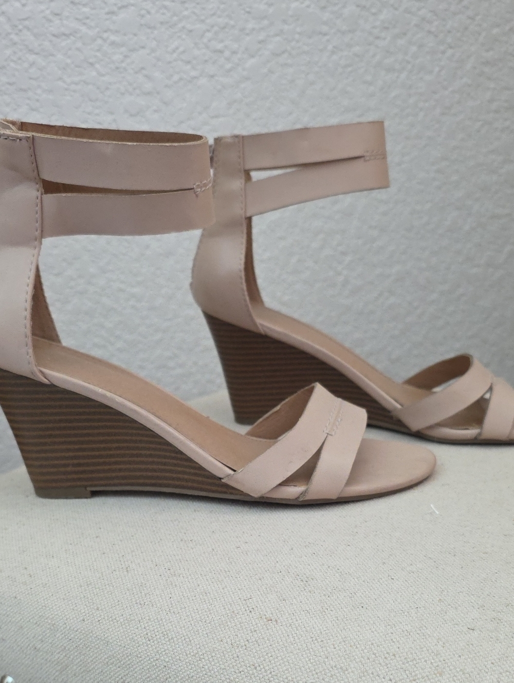 Nude Ankle-Strap Wedge Sandals - Women Sz. 7